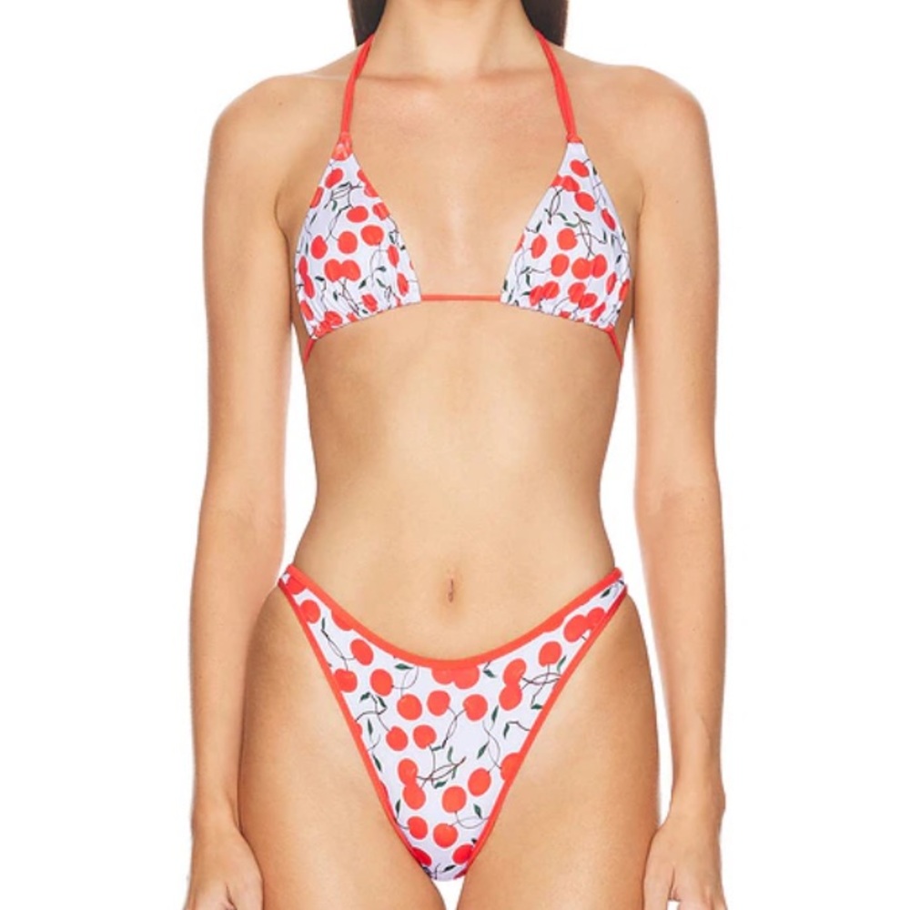Heavy Manners Red Cherry Print Triangle Bikini Set